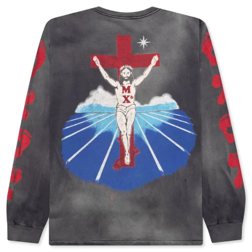 Black Saint Michael Foot Print L/S Tee - Saint Michael Clothing