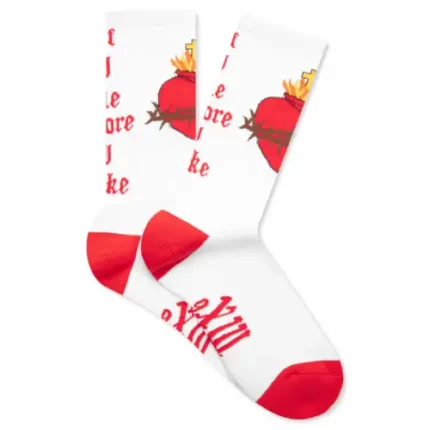 White/Red Saint Michael Heart Socks